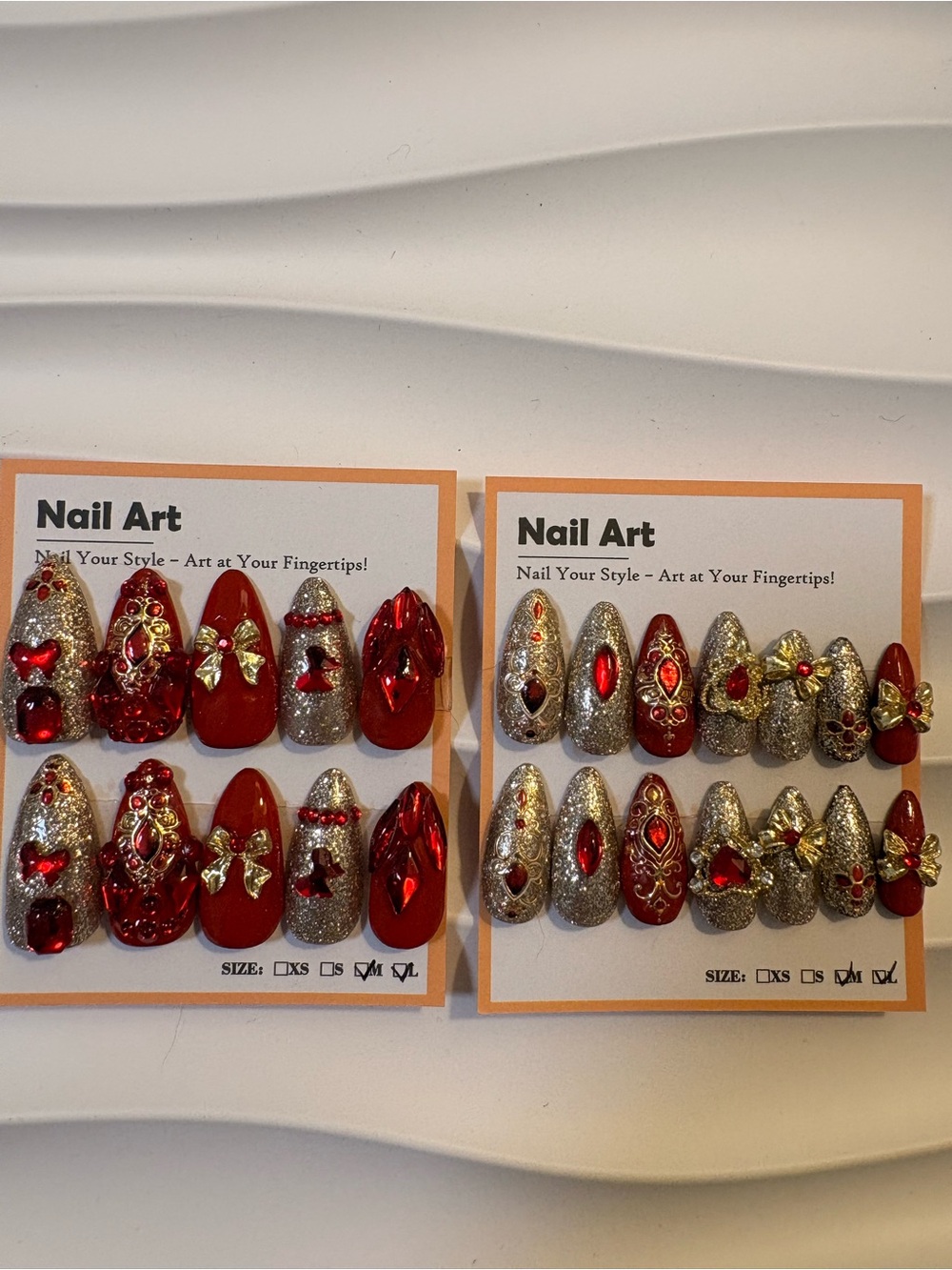 Red & Gold Rhinestone Nail Art Set